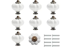 Kurtzy Keramik Griffe Möbel Weiß und Bronze Möbelknöpfe Vintage mit Schrauben (8er Pack) - 3,4 x 3,8cm - Runde Kommodenknöpfe Vintage für Möbel - Griffe für Küchenschränke, Schubladen & Schranktüren