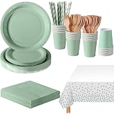 PYAILI 169 Piece Grass Green Birthday Dinnerware Set | Disposable Dinnerware Set with Plates, Cups and Napkins for Parties, B