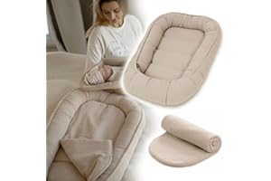 ‎PALULLI PaLulli® Baby Nestchen 100x60cm – Weiches Musselin-Babynest mit Matratze | Schlafnest, Kokon, Reisebett für Neugeborene | 100% Baumwolle (Beige)