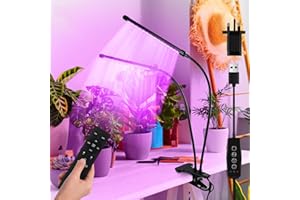LED Grow Lights,FIBRAVE 2 Heads 60 LED Lamps Full Spectrum Plant Light with Clamp for Indoor Plants & Seed Starting, 10-Level Dimmable, Auto On Off, Timing 4 6 12Hrs