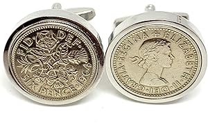OCC OLD COIN CUFFLINKS Premium 1964 Original Lucky Sixpence 60th birthday gifts for men 6d birthday/Anniversary Cufflinks ideal for a 60th birthday HT SLV