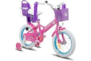 JOYSTAR Bicyclette 12/14/16 pouces pour enfants de 2 à 7 ans avec stabilisateurs, bicyclette pour filles avec panier et serpentins et siège pour poupée