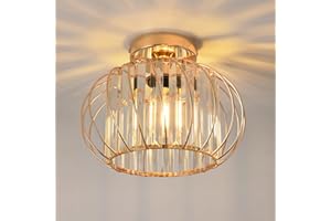ANWIO Lampadario Cristallo Moderno E27, Plafoniera Camera da Letto Oro 1 Luce, Lampadario Soggiorno in Vetro, Plafoniera da Soffitto in Cristallo per Cucina, 28 CM (Senza Lampadine) Kitchen