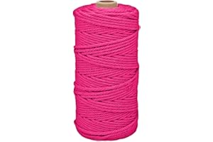 EYERIYO 5mm x 100m Cordoncino in cotone macramè, cotone naturale Filo da Cucito per Lavorazioni Artigianali, Decorazioni, Arazzi, Tende, Tinta unita (rosa, 5mm x 100m)
