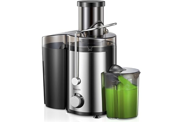 Reemix Centrifugeuse Extracteur de Jus, Centrifugeuse Fruits et Legumes à 2 Vitesses, 65 MM Large Bouche, Pieds Antidérapants, Brosse de Nettoyage Incluse (Noir, 800W)