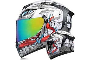 BCBKD Casque De Moto Intégral Double Visière Casque Intégral Homologué ECE/DOT Pour Homme Femme Casque De Moto Cross Léger Et Coloré Casque Pour Jeunes Hommes Et Femmes Avec Graphiques White Grey,XL