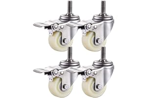 Jolan 4 Piezas,Ruedas De Nailon con Freno,Ruedas Giratorias,Ruedas De Transporte,Pernos M8/M10/M12,Ruedas para Muebles Pesados,Carga De 400Kg,4brakes,50mm/M10
