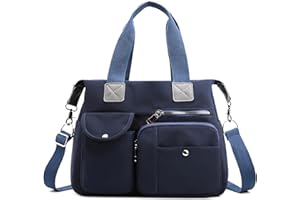 DIRRONA Bolso Bandolera Mujer Bolso Casual Tote Bag Mujer Grande Nylon Multibolsillos Bolso Mujer – Asas Dobles Cómodas Duradero Impermeable para Viaje Ciudad Compras Azul Marino