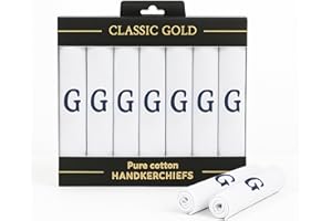 DUDU N GIRLIE Mens/Gentlemens White Satin Bordered Handkerchiefs with & Blue Embroidered Initials, G, One Size