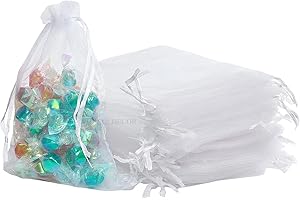 XMASOLDECOR 20Pcs Blanc Sacs Organza 10x15cm, Sacs Cadeaux en Organza Pochette à Bijoux, Sachets en Organza pour Bonbons, Lavande, Mariage, Anniversaire