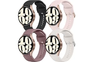 Mugust 4Pack Correas para Samsung Galaxy Watch 6/5/4 40mm 44mm/Watch 5 Pro 45mm/Watch 6 Classic 43mm 47mm/Watch 4 Classic 42mm 46mm Silicona Pulseras Mujer Hombre(Negro/Starlight/Rosa/Humo morado)