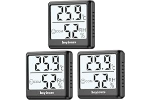 Thermometer Hygrometer Innen hoyiours Digitales Thermo-Hygrometer mit großem LCD Bildschirm, Smiley Indikator, 3s Schnell Refresh, Mini Luftfeuchtigkeit Monitor für Büro Schule Gewächshaus 3er schwarz