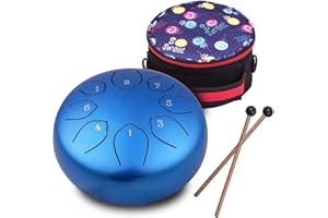 Musfunny Tamburo per lingua in acciaio per bambini: strumenti a percussione a mano da 15,2 cm, 8 note, con borsa per il trasporto e libro musicale, tamburo musicale per educazione musicale, concerti,
