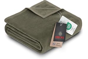Ibena Porto Decke 150x200 cm – Baumwollmix weich, warm & waschbar, Kuscheldecke Oliv einfarbig