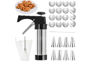 XSYKJGS Pistolet à Patisserie, Professionnelle Pistolet a Douille Patisserie Aciers Inoxydables Machine à Biscuits avec 16 Gabarits, 8 Douilles, Sac à Cadre en TPU et Brosse de Nettoyage pour Gâteaux Biscuits