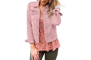 Roskiky Denim Jackets Women Jean Stretchy Long Sleeve Trucker Jacket with Pocket UK