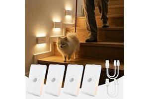 DINOHO Luz Nocturna con Sensor de Movimiento/Crepuscular a Pilas, Lampara LED Recargable 3 Modos AUTO ON/OFF, Luz Noche Regulable Blanco Cálido/Natural/Frío para Escalera, Pasillo, Cocina, Sótano, 4 Piezas