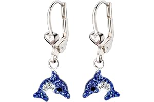 FIVE-D Kinder Ohrringe Kristall Delfin 925 Sterling Silber Creolen Ohrhänger