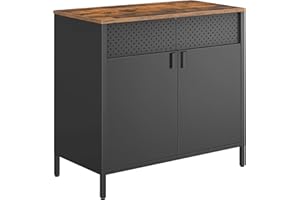 ‎SONGMICS SONGMICS Aufbewahrungsschrank, Metallschrank, mit Doppeltür, Magnetverschluss, Verstellbarer Einlegeboden, Stahlgestell, 40 x 80 x 76 cm, vintagebraun-schwarz LSC102B01