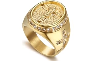 JewelryWe Anillo de hombre oración Jesu'Cruz de acero inoxidable color oro