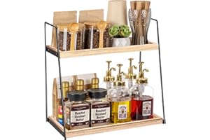 Aolawco 2 Tier Coffee Station Organizer for Countertop, Coffee Bar Accessories and Organizer, Coffe Condiment Storage, Wooden Counter Shelf Organize for Kitchen, Bathroom, Office (Patented Design)