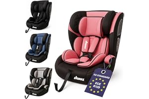 Kidimax® Kindersitz i-Size Autokindersitz, 9-36 kg ab 15 Monate (bis 12 Jahre) Autositz ECE R129/03, Gruppe 1/2/3 Kinderautositz höhenverstellbare Kopfstütze uvm, Pink