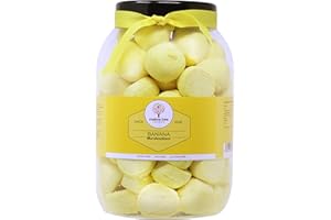 Banana Flavoured Yellow Marshmallow Balls in a Gift Jar, 600g By Mallow Tree. Gluten Free Dairy Free Fat Free Marshmallows Luxury Ribbon Gift Jar , Sweets Suitable For All Ages
