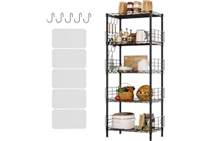 Forthcan 5-Shelf Shelving Unit with Height Adjustable Shelves, Metal Shelves for Storage, Heavy Duty Wire Shelf Unit for Living Room, Kitchen, Garage (Black)