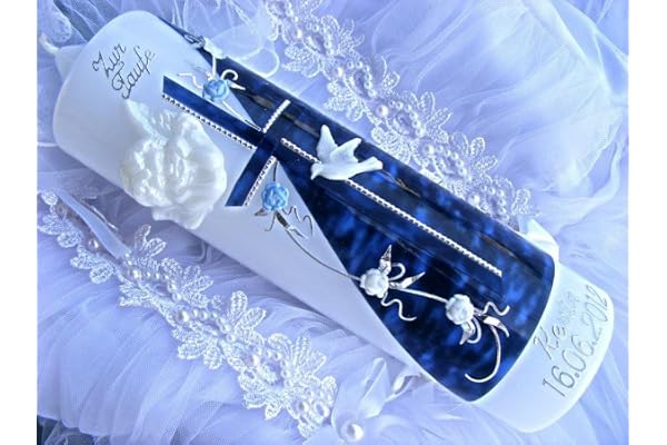 Cierge de baptême fille 250/70 mm VT DE 09 avec accessoires pour personnalisables