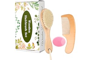 ROARGY Baby Holzbürste und Kamm Set, 3er Set Weiche Ziegenhaarbürste mit Find-Zahnkamm und Wiegenkappenbürste für Neugeborene Kleinkinder Neugeborene Jungen Mädchen (Rosa)