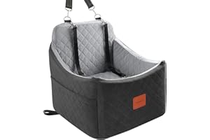 INDYBUD Hunde Autositz für Kleine/Mittlere Hunde, Memory-Schaum Erhöhter Hundesitz Auto, Abnehmbar & Waschbarer Hundebett Auto mit Aufbewahrungstaschen und Sicherheitsleinen (Schwarz Grau, Mittel)
