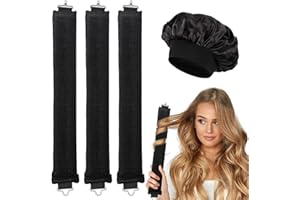 MPXEAVG 3 Pcs Heatless Hair Curler, Arricciacapelli Durante la Notte, Ricci Senza Calore con Ganci, Riccioli Senza Calore, Riccioli Grandi (Nero + Berretto da notte)