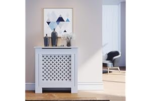 SONNI Copertura per Radiatore, 78x19x81.5 cm Classico e Moderno per Copritermosifone, Copertura Termosifone Grande a Doghe Romboidali Laccati Bianchi