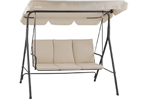 HinHocker 3-sits gungstol med soltak, 250 kg lastkapacitet för utomhusbruk, gungstol, trädgårdsgunga, mjuk gunga, verandagunga, utomhussäte