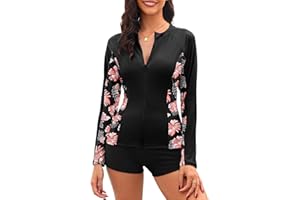 Tuopuda Camiseta de natación para Mujer Traje de baño de Manga Larga con Cremallera Camiseta de Surf Protección Solar Surf Rashguard Camisetas Deportivas de Secado Rápido