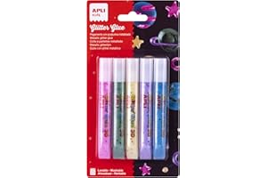 APLI Kids 18973 - Glitter glue, colla glitter con finitura metallizzata ideale per lavori manuali - 5 vasetti