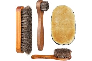 Kit de Cirage Entretien pour Chaussures 4 Pièces:3 Brosses à Polissage Nettoyage en CRIN+1 Gant en Peluche à Lustrage Canapé Cuir