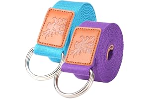 H&S Sangle Yoga - Lot de 2 - 1.85 & 2.45m Longue Lanière Ajustable pour la Gymnastique à la Maison - Sangles & Materiel de Yoga - Bleu & Violet