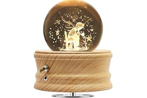 ETDEUH Kristallkugel Spieluhr, Hölzerne Spieluhr mit Projektionsfunktion, 360° Rotierende Drehbar Holzsockel, 3D K9 Glas, Geschenke für Frauen Mama Geburtstagsgeschenk Valentinstag