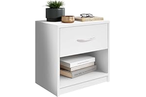 ‎STELLA TRADING Stella Trading PEPE Nachttisch Weiß - Schlichter Nachtschrank mit einer Schublade passend zu jedem Bett & Schlafzimmer - 39 x 41 x 28 cm (B/H/T).Keine Scharniere erforderlich