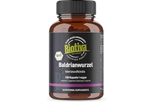 ‎BIOTIVA Baldrian Bio 150 Kapseln - Baldrianwurzel gemahlen - 600mg pro Kapsel - Abgefüllt und kontrolliert in Deutschland - Vegan - Biotiva