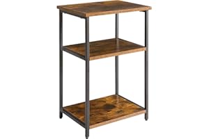 IBUYKE Tavolino, Comodino in Stile Industriale, Ripiani Portaoggetti a 3 Livelli, Struttura Resistente in Acciaio, per Corridoio, Divano, Soggiorno, Camera da Letto, Marrone e Nero, TMJ402H