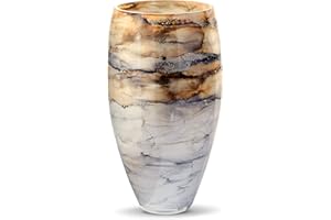 Terroso - Vase - Verre Couleur Sable soufflé à la Bouche - Aspect Luxueux, élégant et stylé - 38 cm de Haut - Aspect marbre - Vase à Fleurs