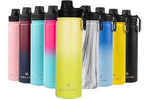 SOLARA Metall-Wasserflaschen mit Strohhalm 650 ml Vakuumisolierte Wasserflasche 22oz Edelstahl-Wasserflasche mit 2 Deckeln (Strohhalmdeckel, Sportdeckel) | Lindgrün