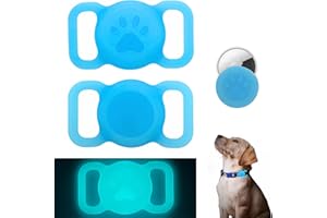 MEX For Airtag Dog Collar - Waterproof Tracker Holder Protective Case for Pet Collar Compatible with Airtag, Protective Holder GPS Tracking Finder for Pet (Blue (Glow in Dark))