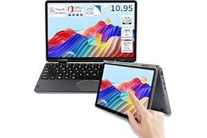 SZHUAGO 10.95" 2-in-1 Touchscreen Laptop, Celeron N100 CPU, 16GB DDR4 RAM, 360° Convertible Lightweight Notebook, Only 942g, 1920 x 1200 IPS, Win 11 Pro, Support WiFi, Type-C (Gray, 16+512G)