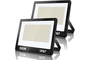 TASINUO Focos LED Exterior 200W 2 Paquete, IP67 Impermeable Proyector Exterior, 20000LM 7000K Super Brillante Blanco Frío Luz de Seguridad, Potente Luces LED para Estadio, Garaje, Jardín