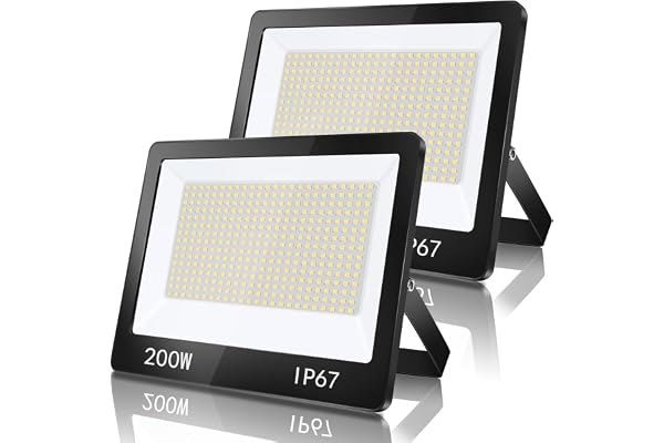 TASINUO Projecteur Exterieur LED 200W 2 Pièce, IP67 Imperméable Spot LED Extérieur Avec Transformateur, 20000LM 7000K Blanc Froid Eclairage de Sécurité Pour Terrasse, Jardin, Garage, Usine, Stade