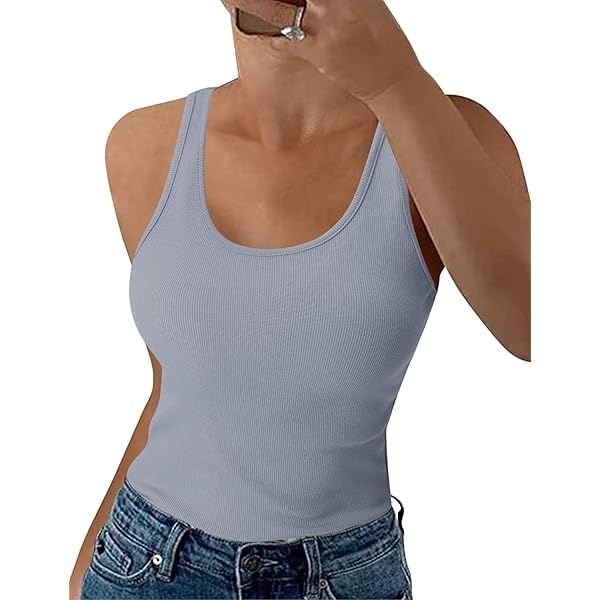 Tank Top Damen Gerippt - High Neck Baumwolle Top Für Sommer