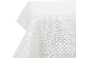 Deconovo Tovaglia Rettangolare in Finto Lino 132x229 cm - Elegante e Decorativa per Sala da Pranzo e Feste - Bianco, 1 Pezzo